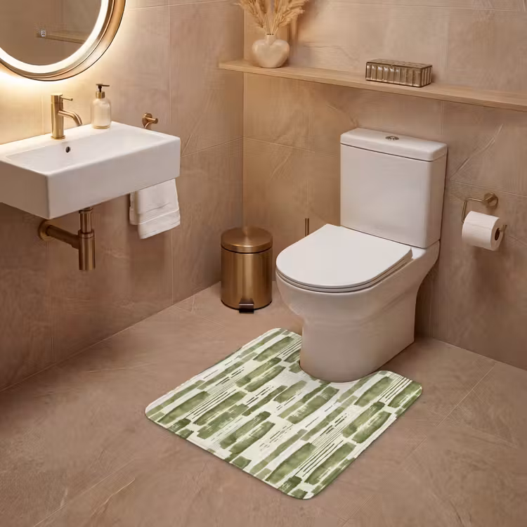 WC Vorleger - Grün – Abstrakt – Pinselstriche – Leinen – Muster — 4