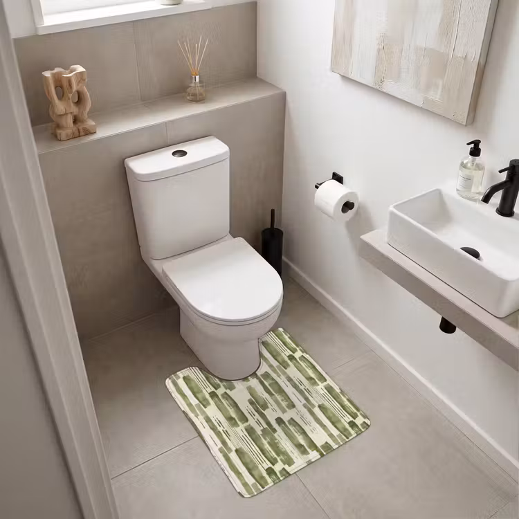 WC Vorleger - Grün – Abstrakt – Pinselstriche – Leinen – Muster — 6