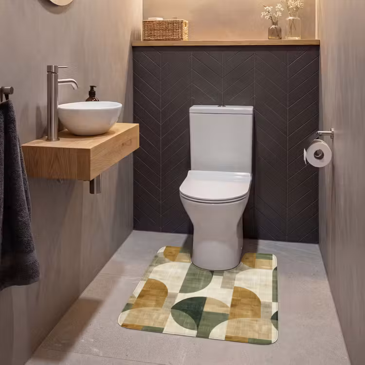 WC Vorleger - Olivgrün – Geometrisch – Abstrakt – Mid-Century – Leinen – Muster — 2