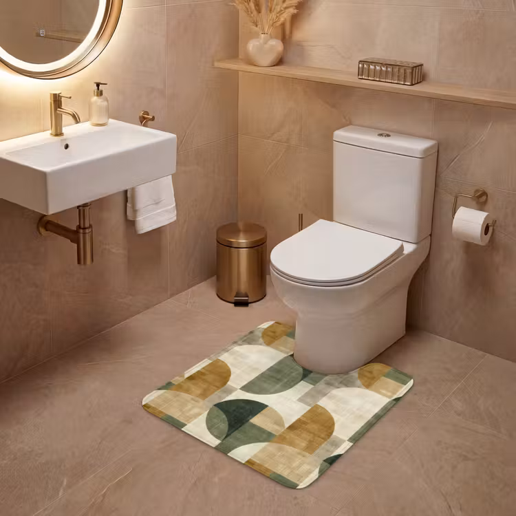 WC Vorleger - Olivgrün – Geometrisch – Abstrakt – Mid-Century – Leinen – Muster — 4