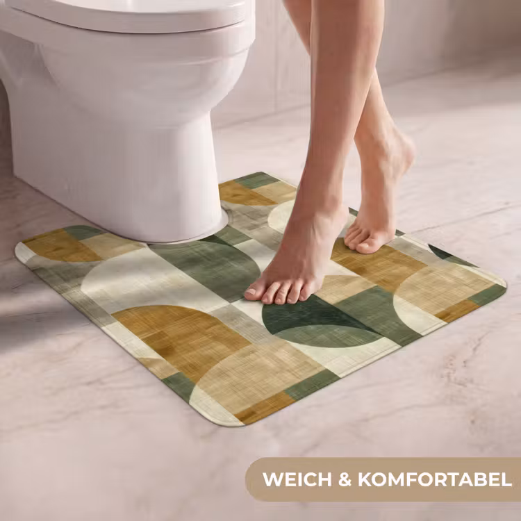 WC Vorleger - Olivgrün – Geometrisch – Abstrakt – Mid-Century – Leinen – Muster — 5