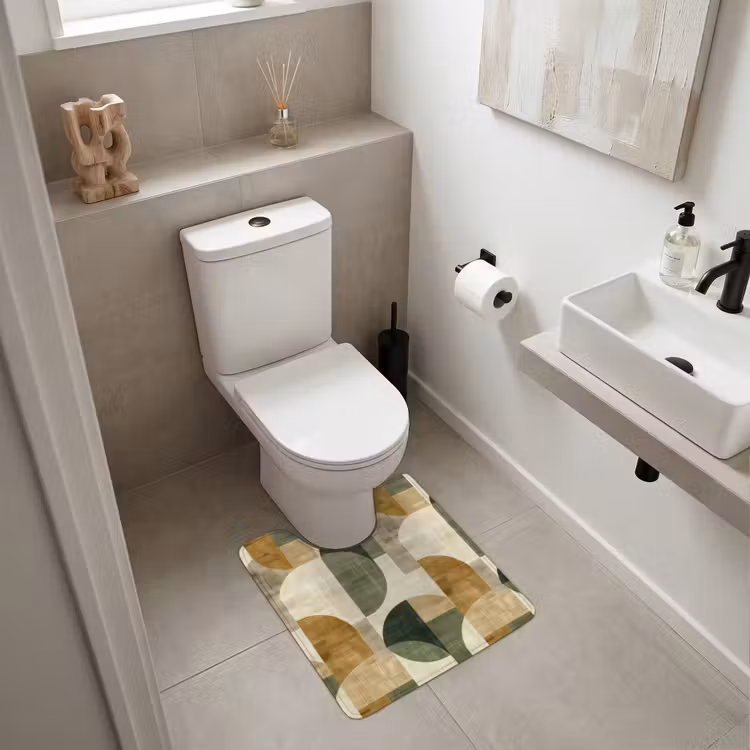 WC Vorleger - Olivgrün – Geometrisch – Abstrakt – Mid-Century – Leinen – Muster — 6
