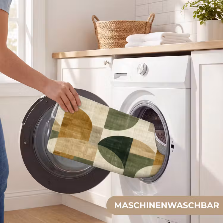 WC Vorleger - Olivgrün – Geometrisch – Abstrakt – Mid-Century – Leinen – Muster — 7