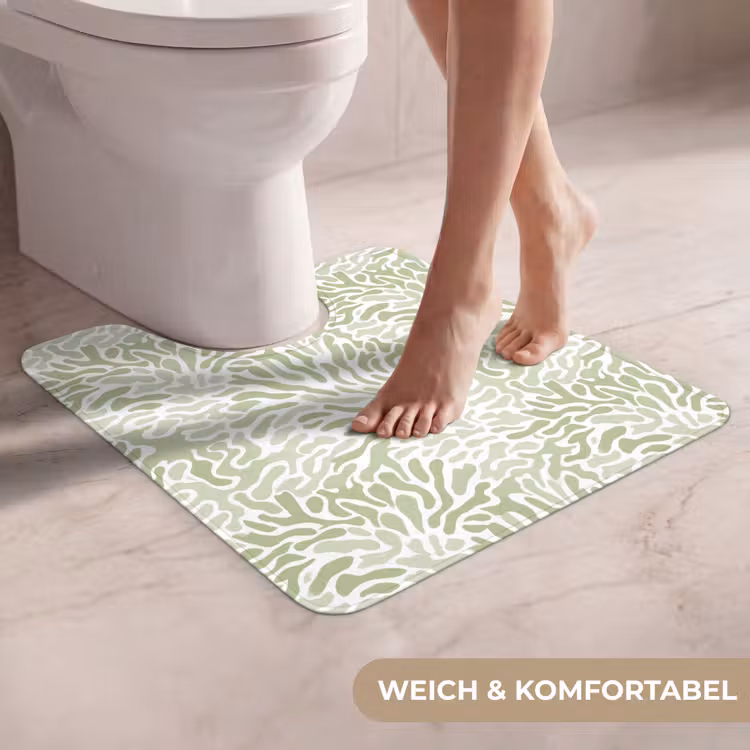 WC Vorleger - Salbeigrün – Abstrakt – Organisch – Korallenrot – Muster — 5