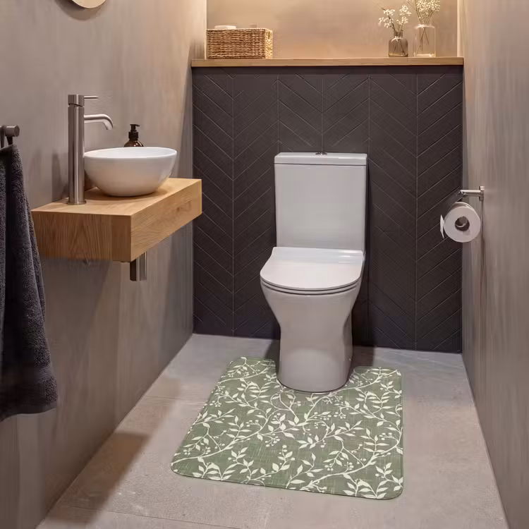WC Vorleger - Salbeigrün – Botanisch – Zweige – Beeren – Leinen – Muster — 2