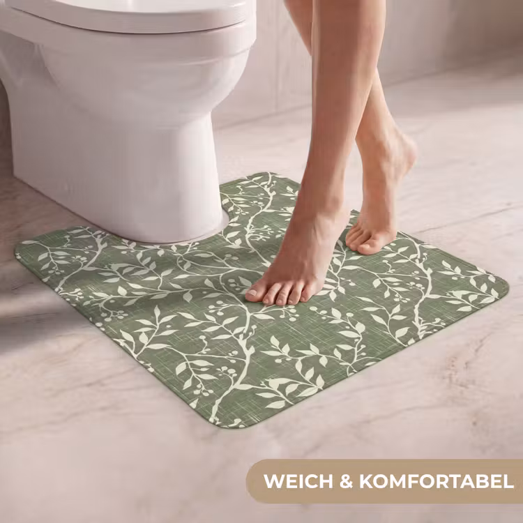 WC Vorleger - Salbeigrün – Botanisch – Zweige – Beeren – Leinen – Muster — 5