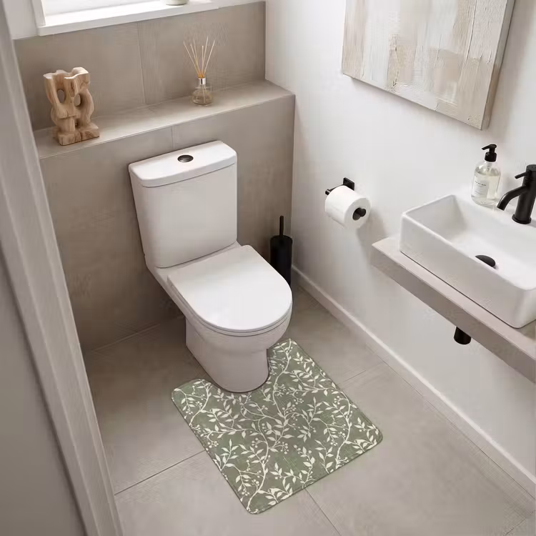 WC Vorleger - Salbeigrün – Botanisch – Zweige – Beeren – Leinen – Muster — 6
