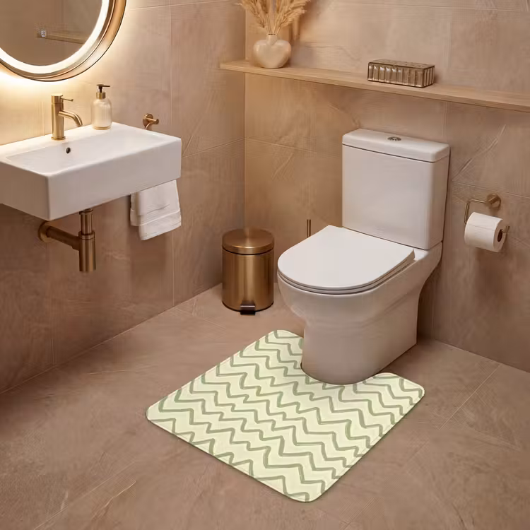 WC Vorleger - Salbeigrün – Zickzack – Handgezeichnet – Muster — 4