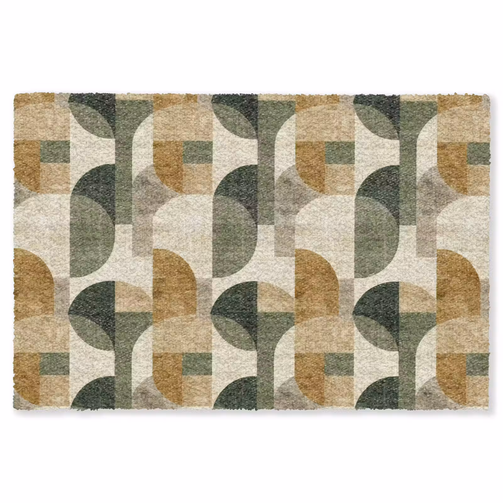 Teppich - Olivgrün – Geometrisch – Abstrakt – Mid-Century – Leinen – Muster — 1