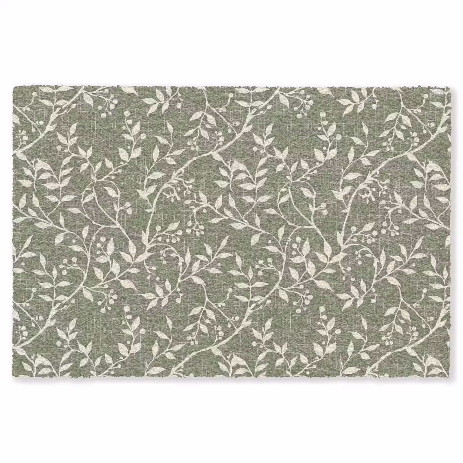 Teppich - Salbeigrün – Botanisch – Zweige – Beeren – Leinen – Muster — 1