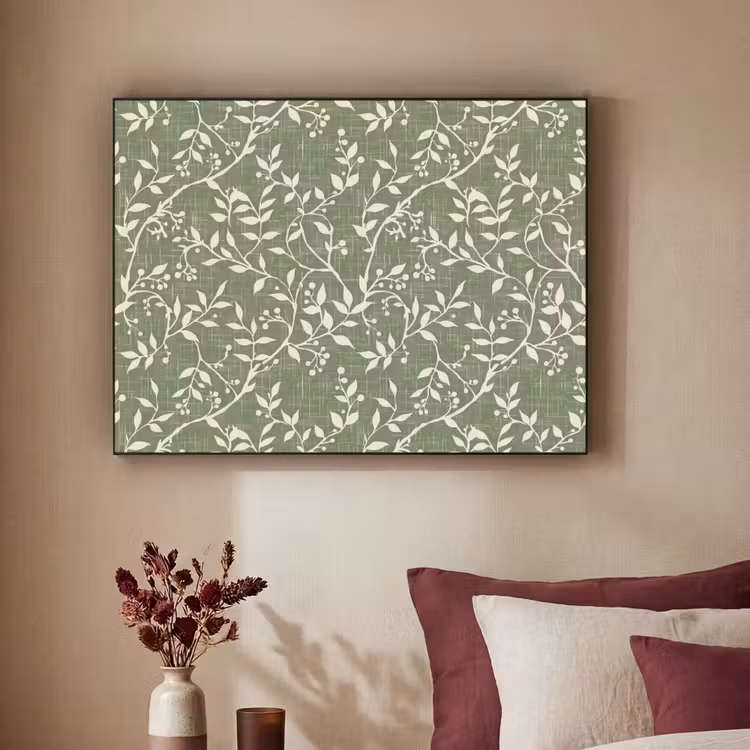 Art Frame - Salbeigrün – Botanisch – Zweige – Beeren – Leinen – Muster — 2