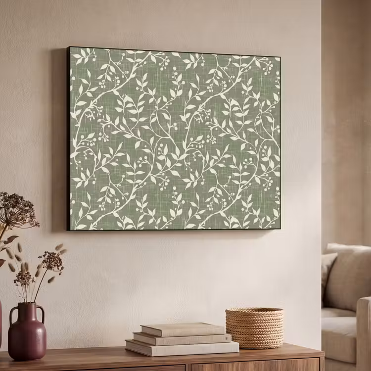 Art Frame - Salbeigrün – Botanisch – Zweige – Beeren – Leinen – Muster — 3