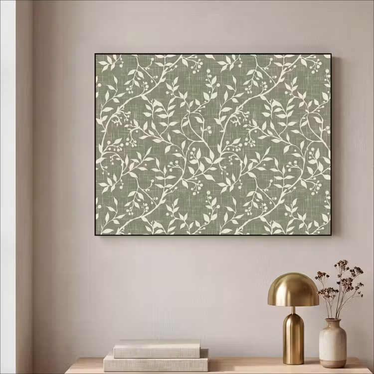 Art Frame - Salbeigrün – Botanisch – Zweige – Beeren – Leinen – Muster — 4