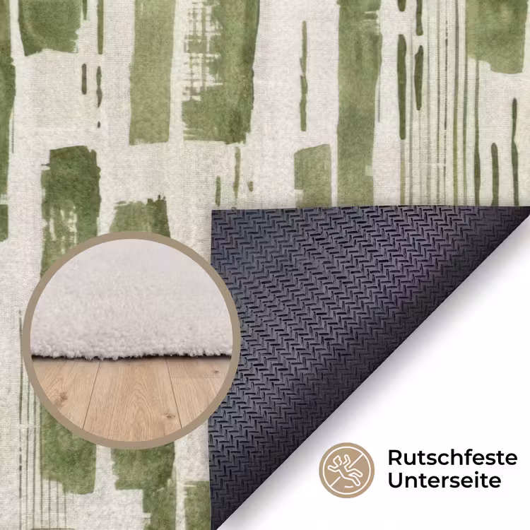 Teppich - Grün – Abstrakt – Pinselstriche – Leinen – Muster — 4