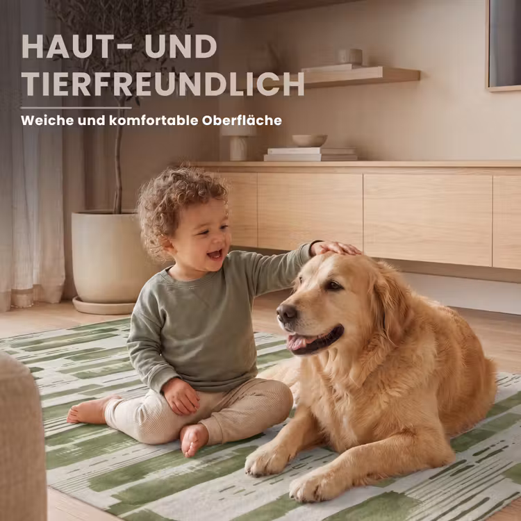 Teppich - Grün – Abstrakt – Pinselstriche – Leinen – Muster — 6