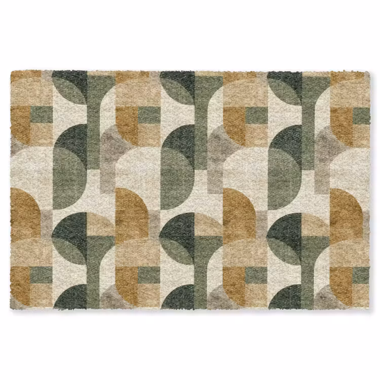 Teppich - Olivgrün – Geometrisch – Abstrakt – Mid-Century – Leinen – Muster — 1