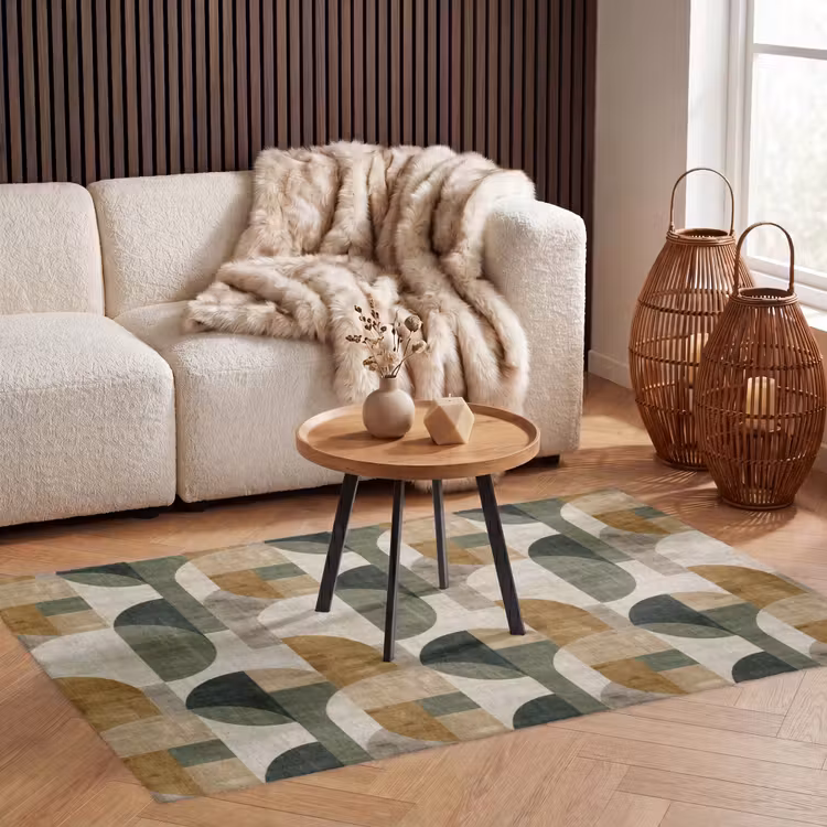 Teppich - Olivgrün – Geometrisch – Abstrakt – Mid-Century – Leinen – Muster — 3
