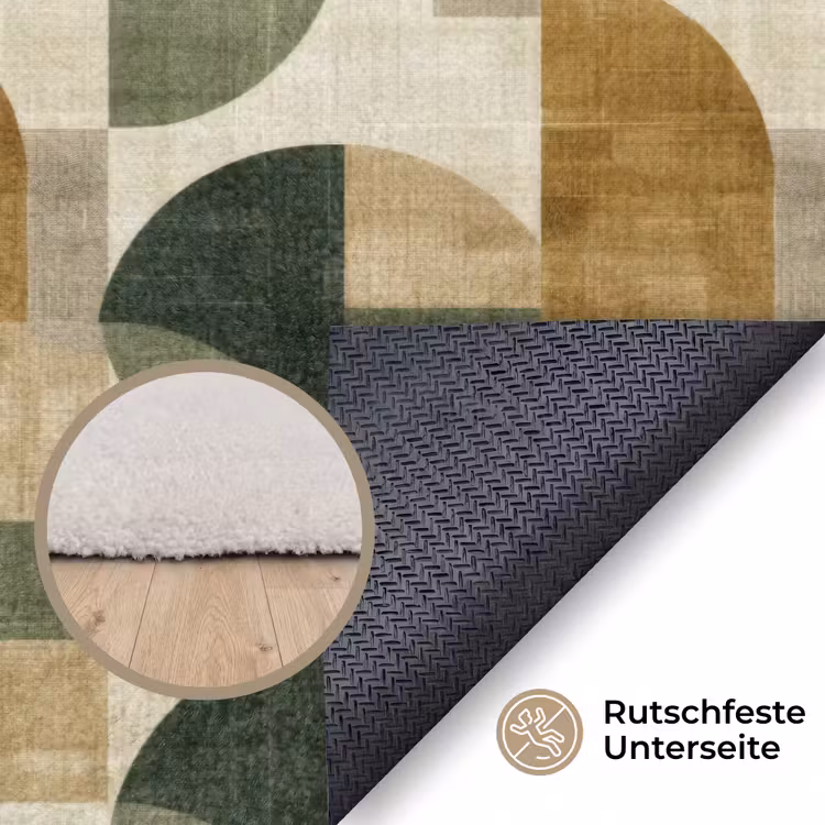 Teppich - Olivgrün – Geometrisch – Abstrakt – Mid-Century – Leinen – Muster — 4