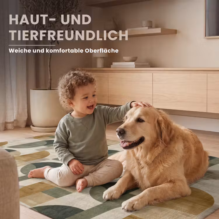 Teppich - Olivgrün – Geometrisch – Abstrakt – Mid-Century – Leinen – Muster — 6