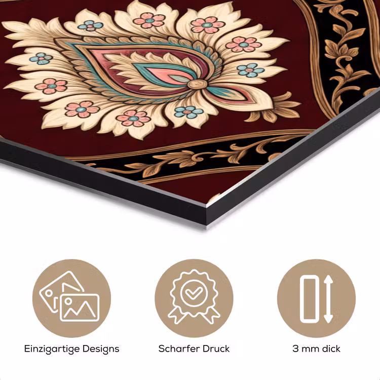 Alu-Dibond-Bild - Muster – Blumenmotiv – Dekoration – Klassisch – Rot — 7
