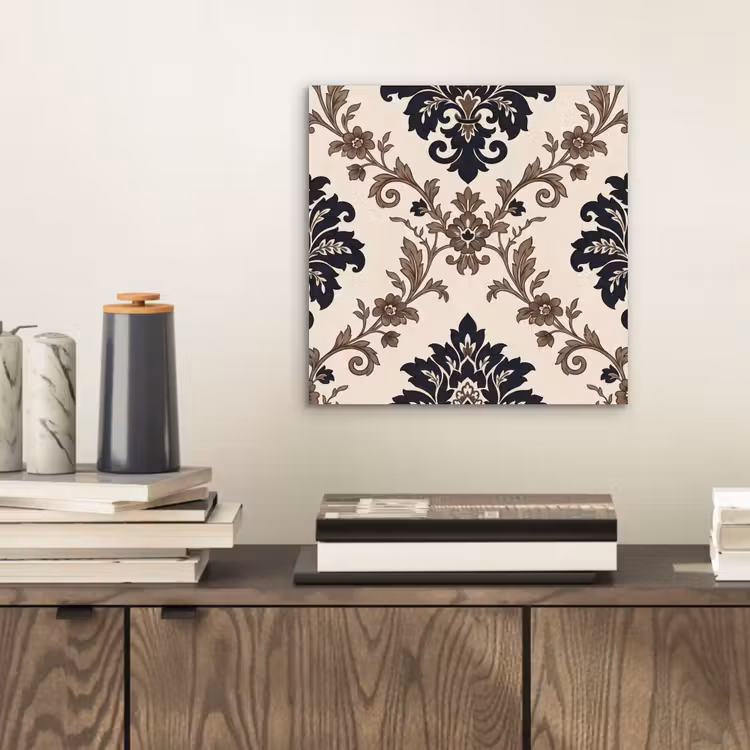 Alu-Dibond-Bild - Muster – Blumenmuster – Klassisch – Beige-Blau — 2