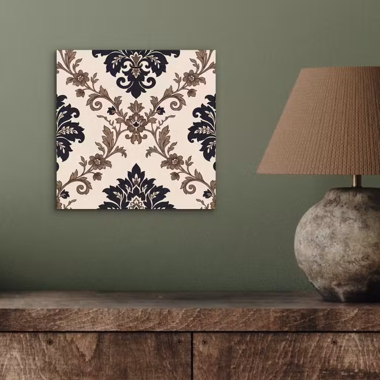 Alu-Dibond-Bild - Muster – Blumenmuster – Klassisch – Beige-Blau — 3
