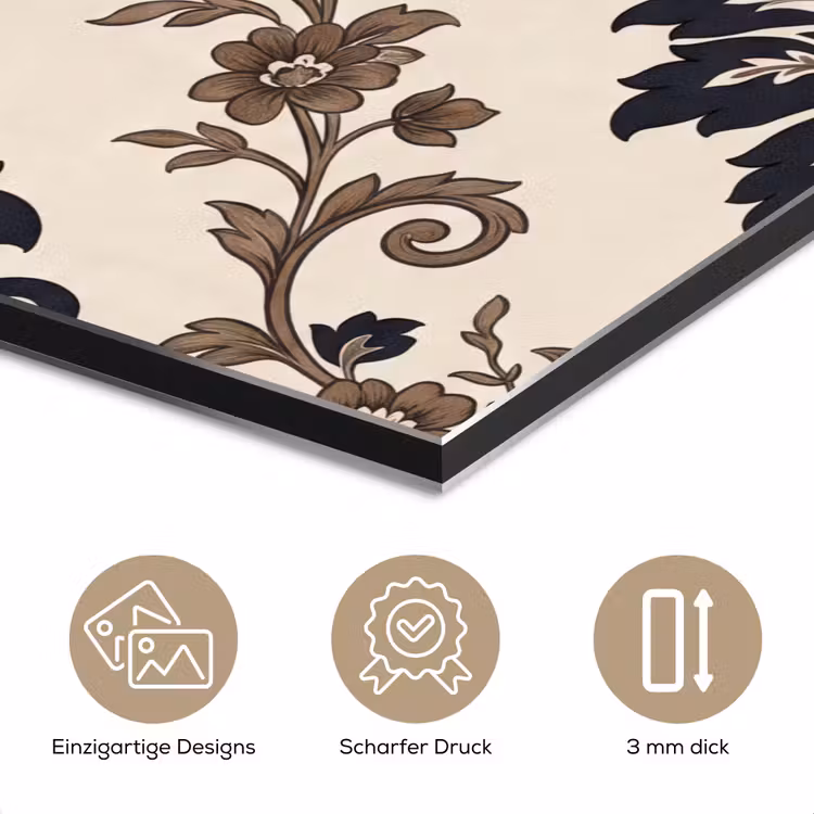 Alu-Dibond-Bild - Muster – Blumenmuster – Klassisch – Beige-Blau — 7