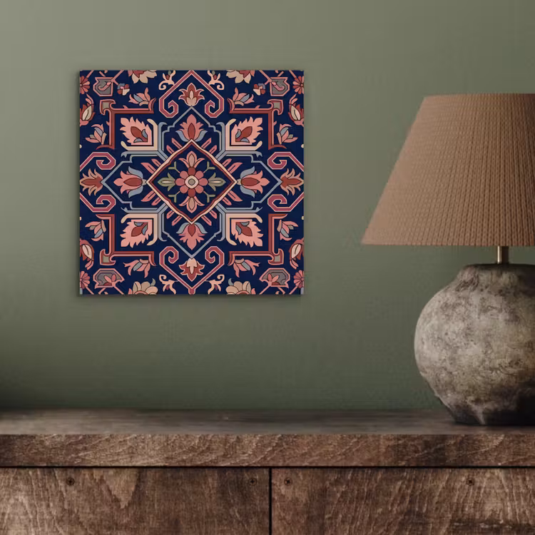 Alu-Dibond-Bild - Muster – Orientalisch – Blumig – Blau – Klassisch — 3