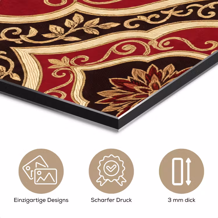 Alu-Dibond-Bild - Muster – Ornament – Barock – Rot – Gold — 7