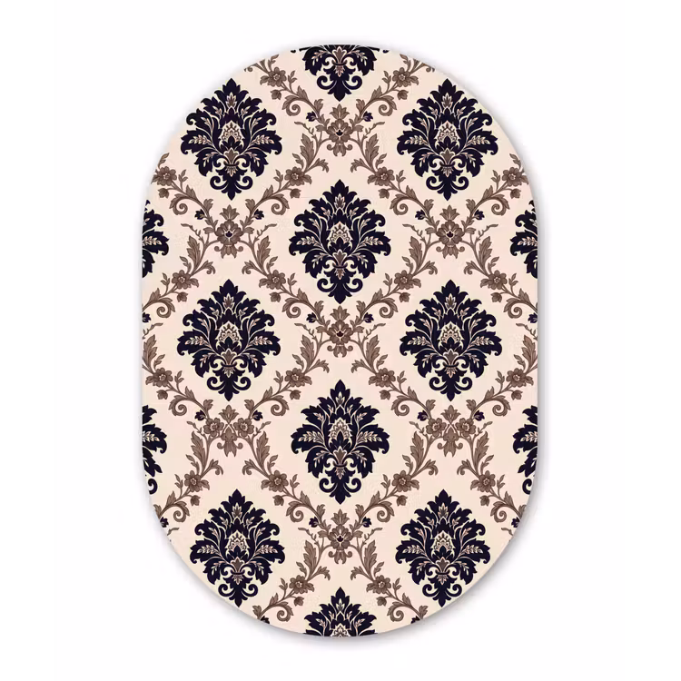 Alu-Dibond-Bild Oval - Muster – Blumenmuster – Klassisch – Beige-Blau — 1