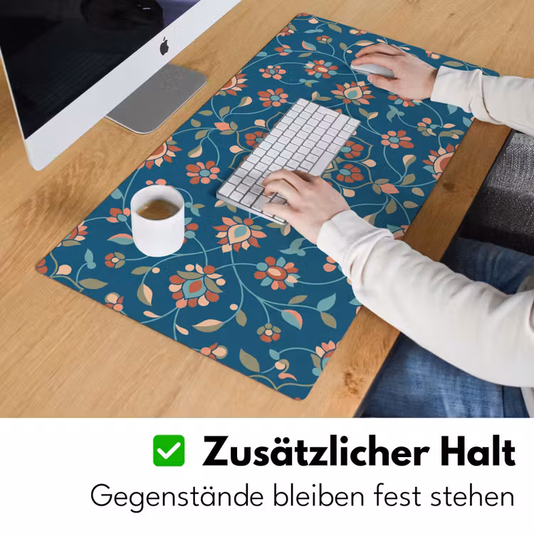 Schreibtischunterlage - Blumen – Muster – Natur – Ornament – Blau — 3