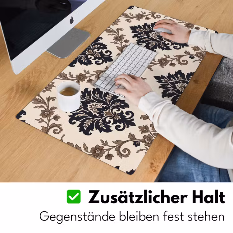 Schreibtischunterlage - Muster – Blumenmuster – Klassisch – Beige-Blau — 3