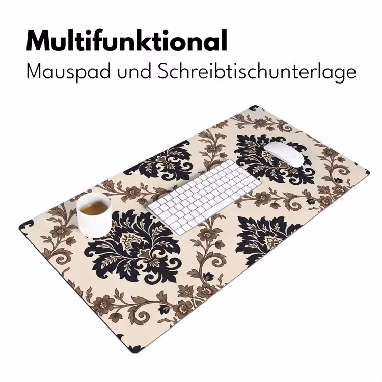 Schreibtischunterlage - Muster – Blumenmuster – Klassisch – Beige-Blau — 4