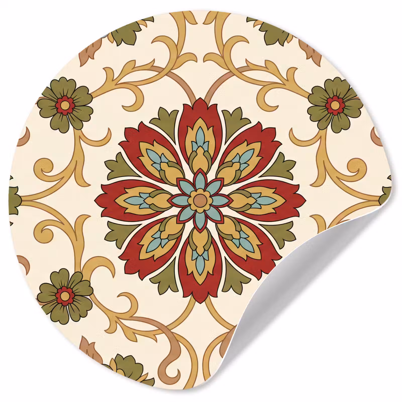 Runde Tapete - Muster – Blumen – Ornament – Klassisch – Farbenfroh — 1