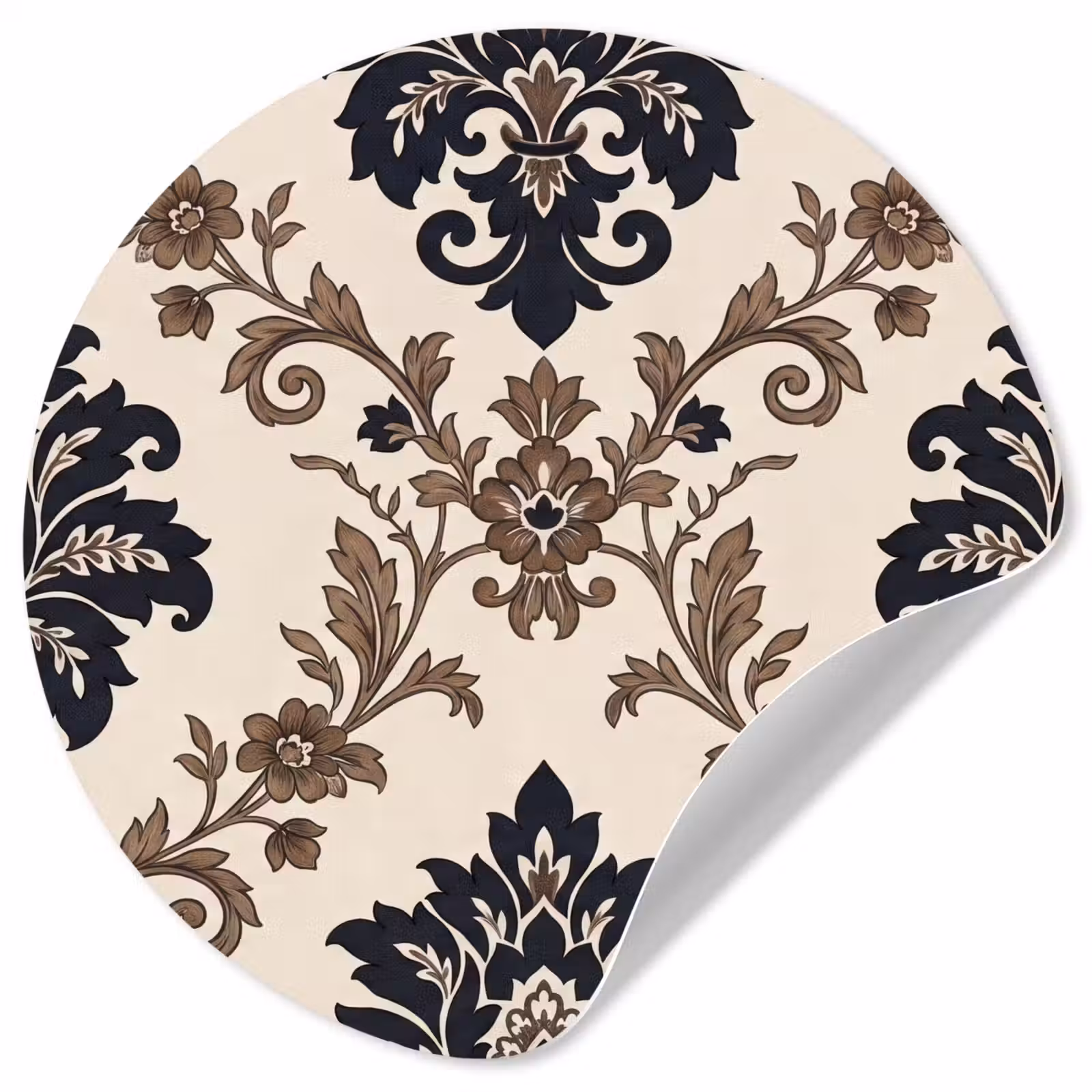 Runde Tapete - Muster – Blumenmuster – Klassisch – Beige-Blau — 1
