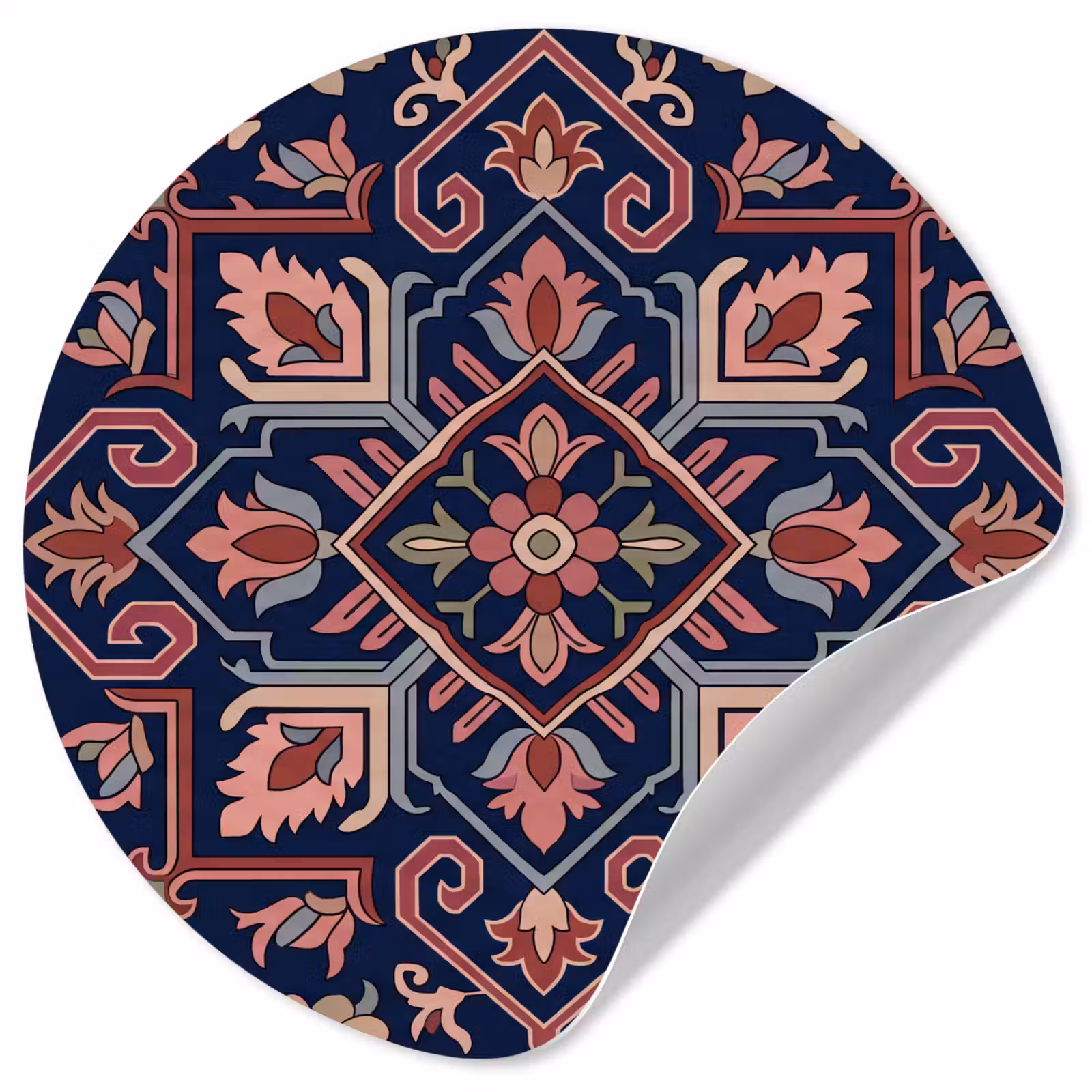 Runde Tapete - Muster – Orientalisch – Blumig – Blau – Klassisch — 1