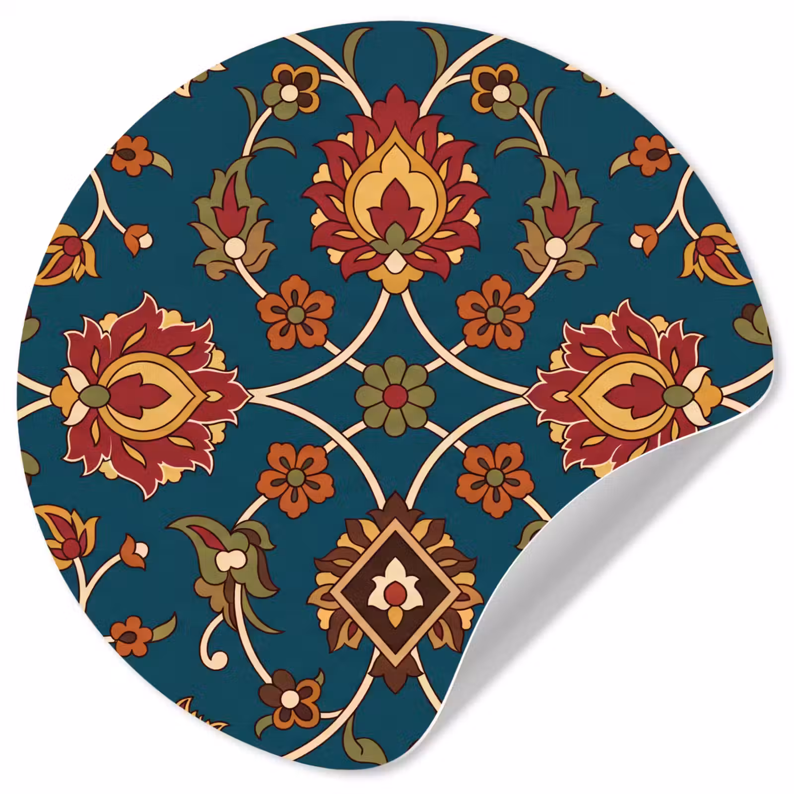 Runde Tapete - Ornament – Flora – Traditionell – Klassisch – Blaugrün — 1