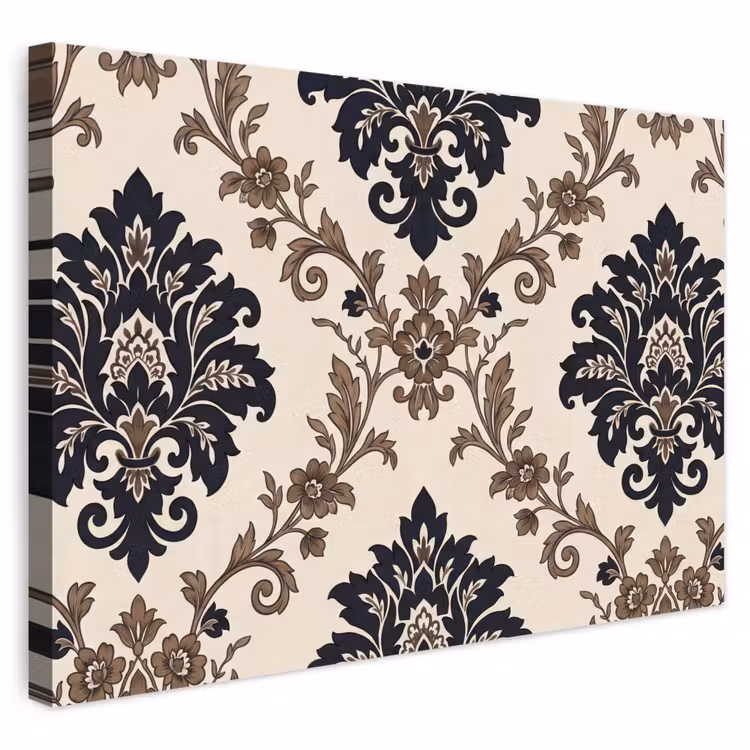 Outdoor Leinwand - Muster – Blumenmuster – Klassisch – Beige-Blau — 1