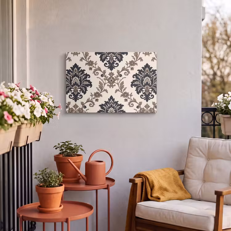 Outdoor Leinwand - Muster – Blumenmuster – Klassisch – Beige-Blau — 3