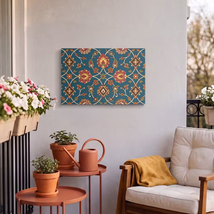 Outdoor Leinwand - Ornament – Flora – Traditionell – Klassisch – Blaugrün — 3