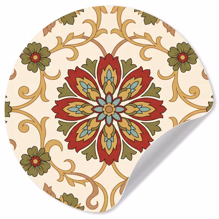 Runde Tapete - Muster – Blumen – Ornament – Klassisch – Farbenfroh — 1