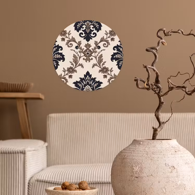 Runde Tapete - Muster – Blumenmuster – Klassisch – Beige-Blau — 2
