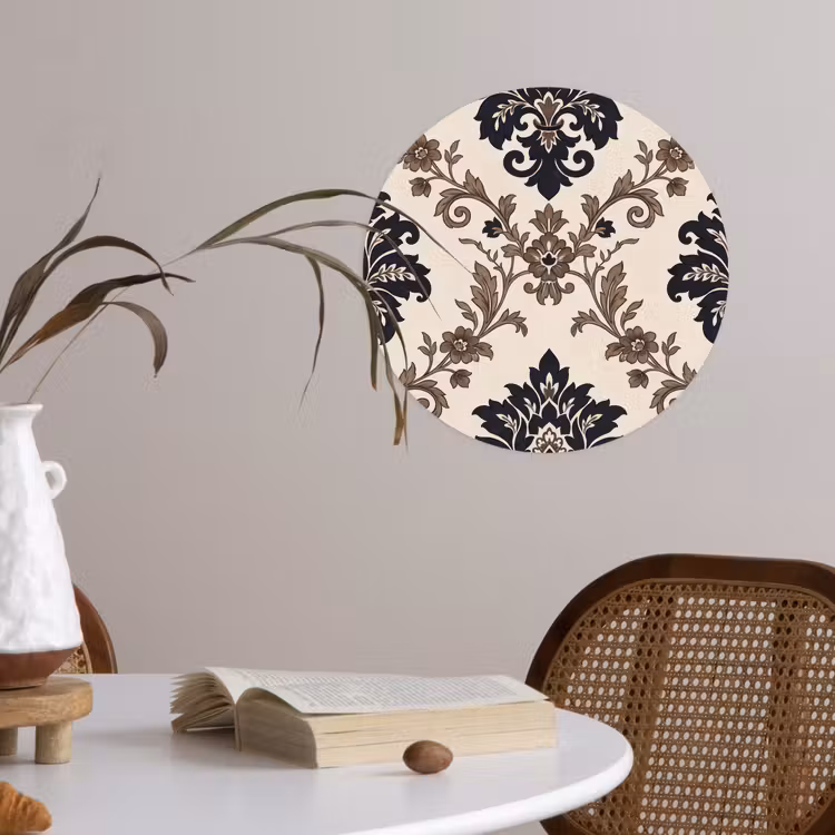 Runde Tapete - Muster – Blumenmuster – Klassisch – Beige-Blau — 4