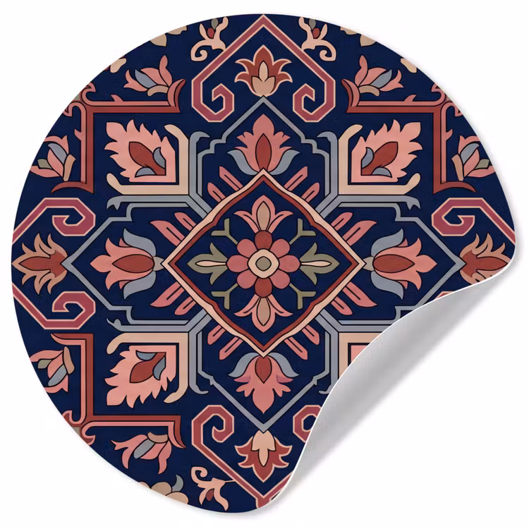 Runde Tapete - Muster – Orientalisch – Blumig – Blau – Klassisch — 1