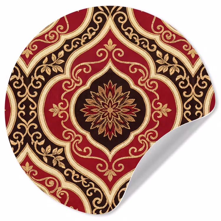 Runde Tapete - Muster – Ornament – Barock – Rot – Gold — 1