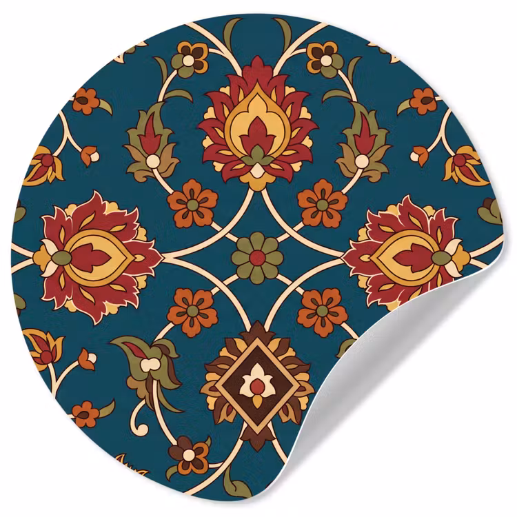 Runde Tapete - Ornament – Flora – Traditionell – Klassisch – Blaugrün — 1