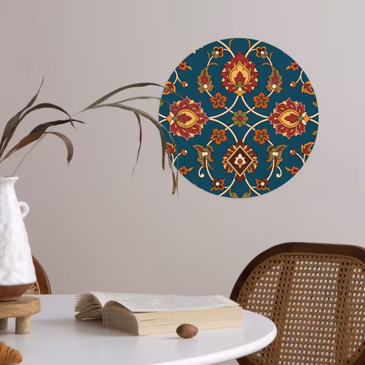 Runde Tapete - Ornament – Flora – Traditionell – Klassisch – Blaugrün — 4