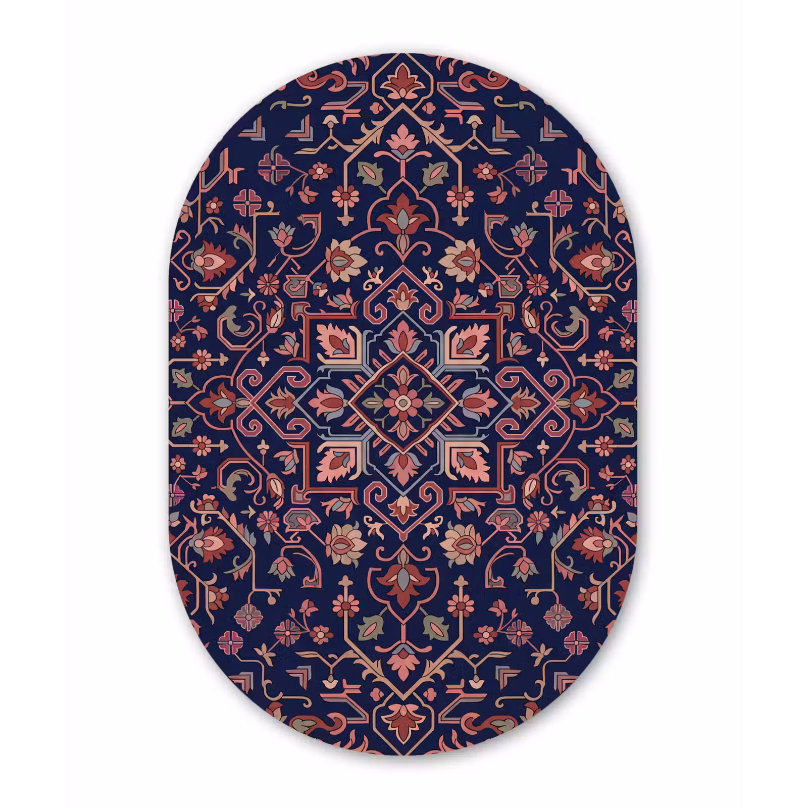 Alu-Dibond-Bild Oval - Muster – Orientalisch – Blumig – Blau – Klassisch — 1