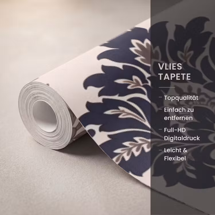 Tapete - Muster – Blumenmuster – Klassisch – Beige-Blau — 3