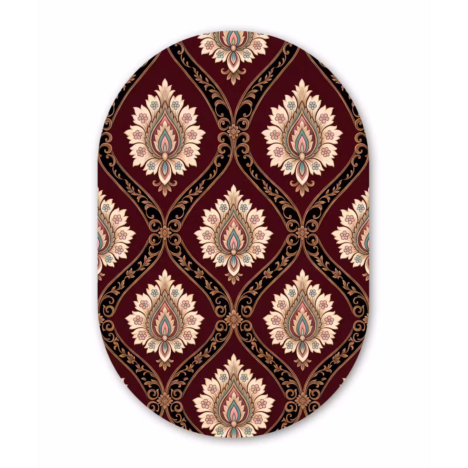 Glasbild Oval - Muster – Blumenmotiv – Dekoration – Klassisch – Rot — 1